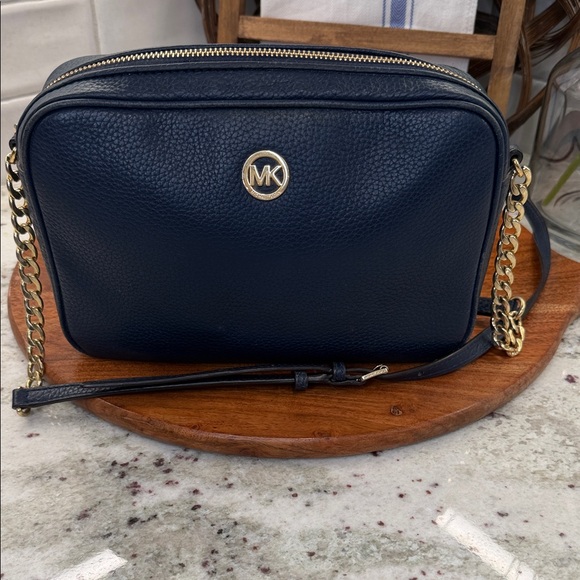 Michael Kors Handbags - Michael Kors Fulton Crossbody Purse Bag Handbag Navy Blue Pebbled Leather
